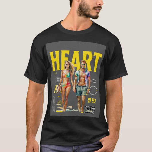 "Een romantisch 3D-Cartoon-paar dat een hartvorm r T-shirt (Voorkant)