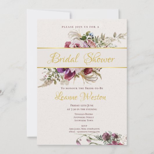 Een romantisch boeket bruids douche uitnodiging (Voorkant)