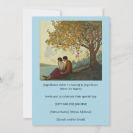 Een romantisch stel onder een kleurrijke boom uitn kaart