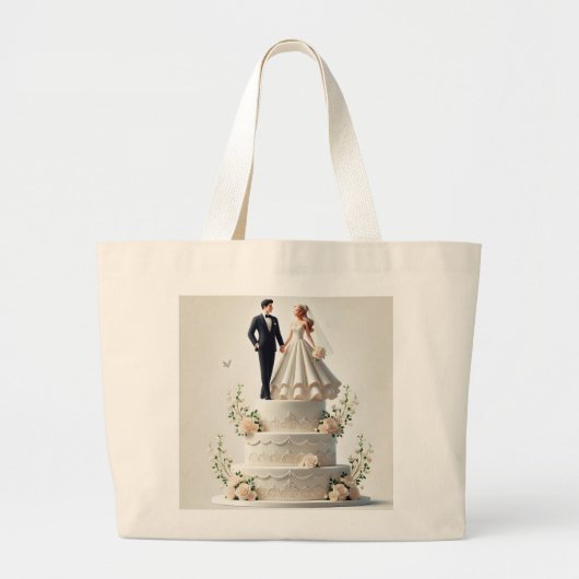 Een romantische bruidstaart canvas tas. grote tote bag (Voorkant)