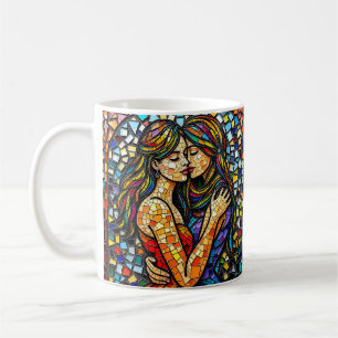 Een romantische omhelzing   Mozaïek Vrouwen AI Art Koffiemok