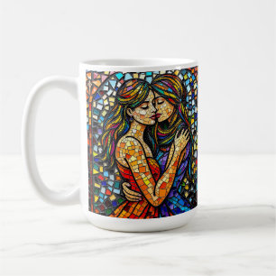 Een romantische omhelzing   Mozaïek Vrouwen AI Art Koffiemok