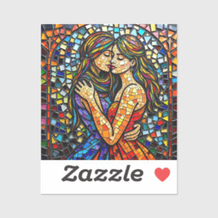 Een romantische omhelzing   Mozaïek Vrouwen AI Art Sticker