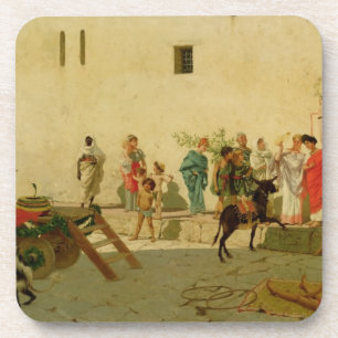 Een Romeinse Street Scene met musici en een perfor Onderzetter