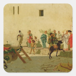 Een Romeinse Street Scene met musici en een perfor Vierkante Sticker