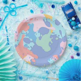 Een rommelig patroon van vlekken verf papieren bordje