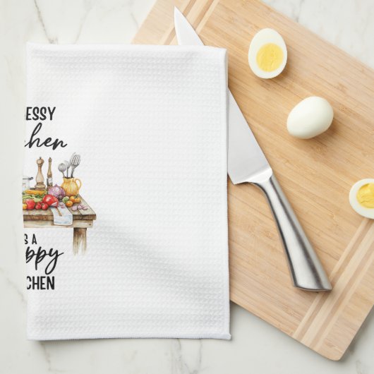 Een rommelige keuken is een gelukkige keuken theedoek (Quarter Fold)