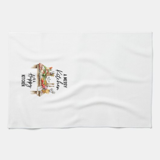 Een rommelige keuken is een gelukkige keuken theedoek (Horizontaal)