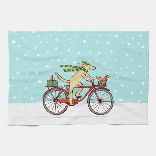 Een ronddraaiende fiets met kerstfeestdag theedoek (Horizontaal)