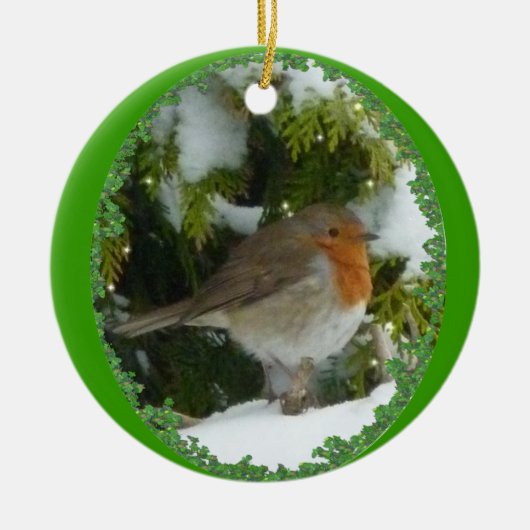 Een ronde Robin Kerstdecoratie Keramisch Ornament (Voorkant)