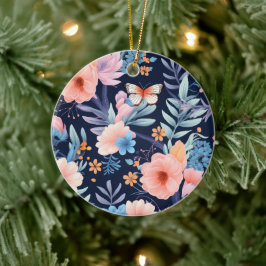 Een ronde versiering heeft een kleurrijk bloemmoti keramisch ornament