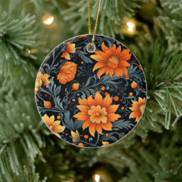 Een ronde versiering heeft levendige oranje bloeme keramisch ornament
