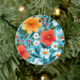 Een ronde versiering met een bloemmotief  keramisch ornament