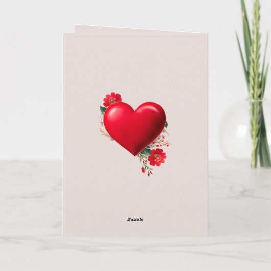 Een rood 3D-hart en bloemen geschilderd in oliever Feestdagen Kaart (Achterkant)