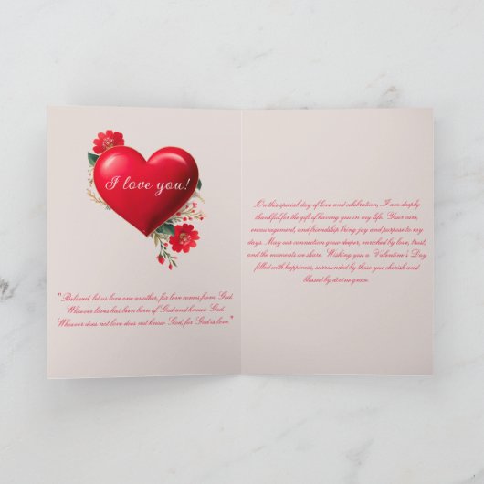 Een rood 3D-hart en bloemen geschilderd in oliever Feestdagen Kaart (Binnen)
