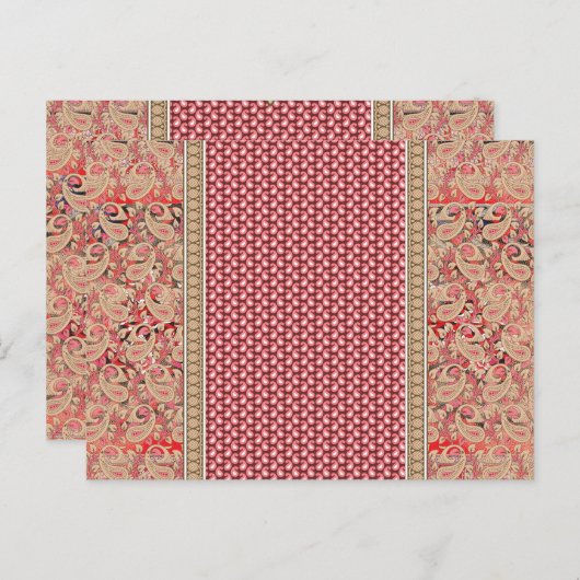 Een rood en beige tapijt met een gouden rand briefkaart (Voorkant / Achterkant)