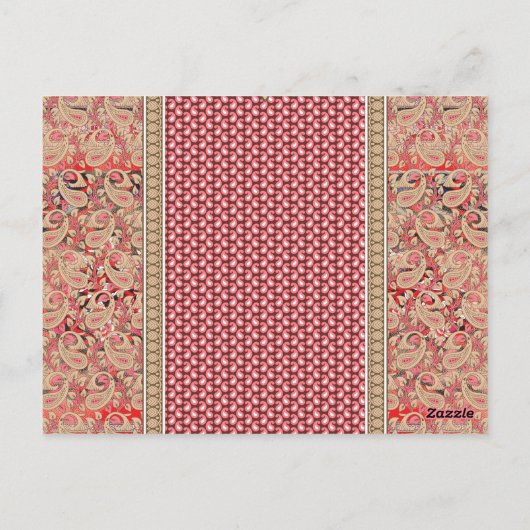 Een rood en beige tapijt met een gouden rand briefkaart (Achterkant)