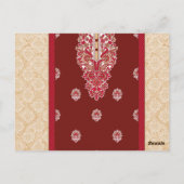 Een rood en beige tapijt met een rode rand briefkaart (Achterkant)