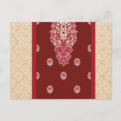 Een rood en beige tapijt met een rode rand briefkaart (Voorkant)