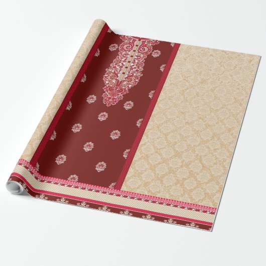 Een rood en beige tapijt met een rode rand cadeaupapier (Uitgerold)