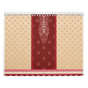 Een rood en beige tapijt met een rode rand kalender
