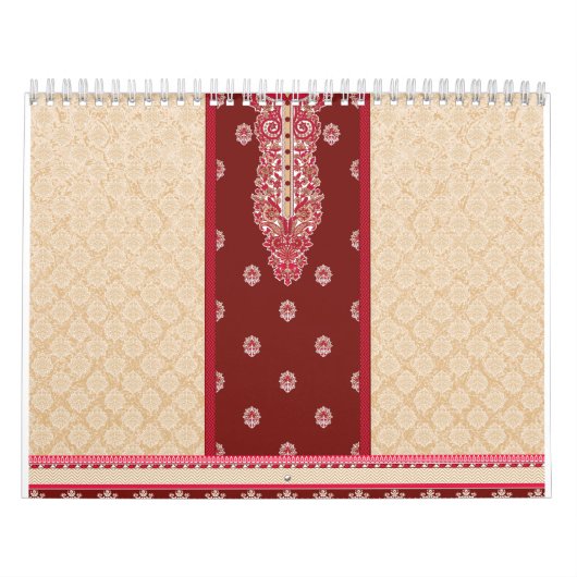 Een rood en beige tapijt met een rode rand kalender (Hoes)