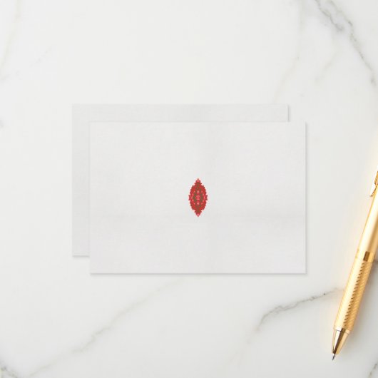 Een rood en bruin ontwerp op een witte achtergrond informatiekaartje (Voorkant / Achterkant in situ)