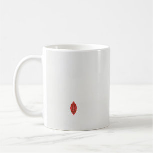 Een rood en bruin ontwerp op een witte achtergrond koffiemok