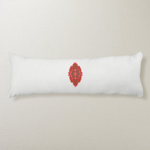 Een rood en bruin ontwerp op een witte achtergrond lichaamskussen