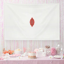 Een rood en bruin ontwerp op een witte achtergrond spandoek