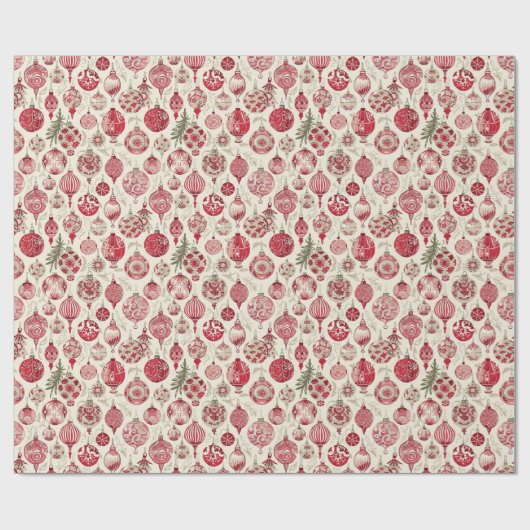 Een rood en crème kerstversiering patroon cadeaupapier (Vlak)