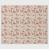 Een rood en crèmekleurig toilet van een  Boerderij Cadeaupapier (Vlak)