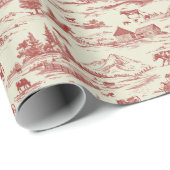 Een rood en crèmekleurig toilet van een  Boerderij Cadeaupapier (Rol Hoek)