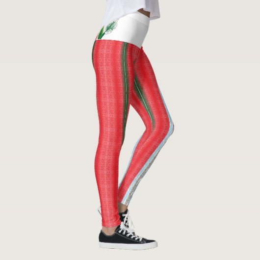 Een rood en groen gestreepte achtergrond leggings (Rechts)