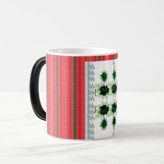 Een rood en groen gestreepte achtergrond magische mok (Voorkant links)