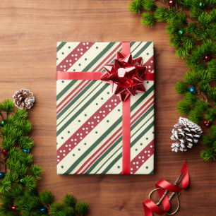 Een rood en groen gestreepte kerst achtergrond cadeaupapier