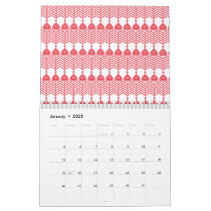 Een rood en roze geometrisch patroon met interlo kalender