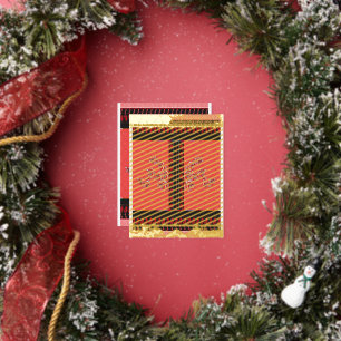 Een rood en zwart patroon met bloemen erop folie feestdagen briefkaart