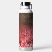 Een rood en zwart schilderij met een rode achtergr waterfles (Achterkant)