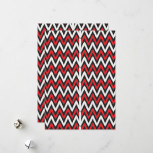 Een rood en zwart zigzagpatroon op een witte achte feestdagenkaart