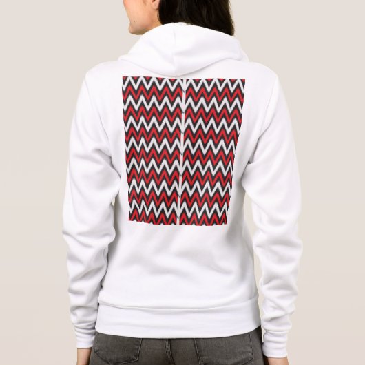 Een rood en zwart zigzagpatroon op een witte achte hoodie (Achterkant)