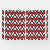 Een rood en zwart zigzagpatroon op een witte achte spandoek (Horizontaal)