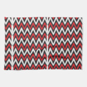 Een rood en zwart zigzagpatroon op een witte achte theedoek (Horizontaal)