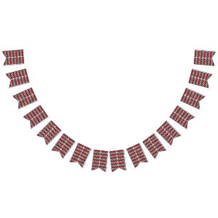 Een rood en zwart zigzagpatroon op een witte achte vlaggetjes