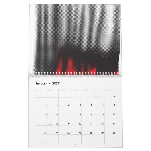 Een rood grafisch ontwerp met gedurfde geometrisch kalender (Jan 2027)