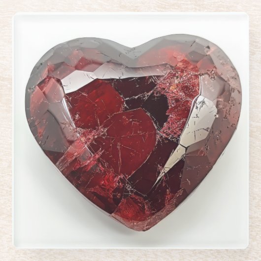 Een rood hart glas Onderzetter Glazen Onderzetter (Voorkant)