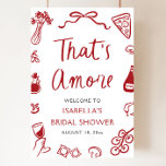 Een rood Italiaans Vrijgezellenfeest welkom Poster<br><div class="desc">Zeg benvenuti! in stijl met dit That’s Amore Red Italian Vrijgezellenfeest Welcome Poster!🍕💍 Met grillige handgetekende illustraties van pizza, pasta, wijn, kruiden en romantische rode details zet dit charmante welkomstbord de toon voor een feestelijk en liefdesvol Italiaans feest. Perfect voor een "That’s Amore" vrijgezellenfeest thema, dit bewerkbare en afdrukbare poster...</div>