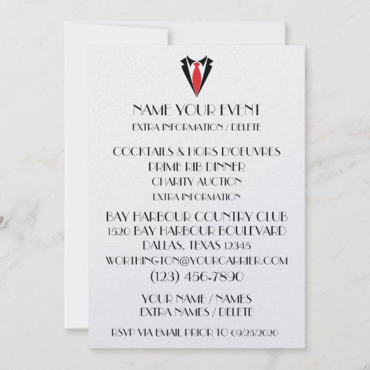 Een rood Stropdas diner Kaart (Achterkant)