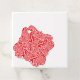 Een rood-wit afbeelding van een patroon op een wit bedankjes labels