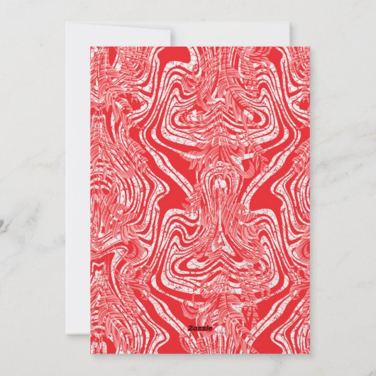 Een rood-wit afbeelding van een patroon op een wit feestdagenkaart (Achterkant)